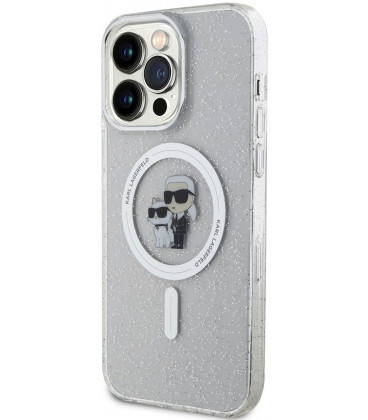 Skaidrus dėklas Apple iPhone 15 Pro Max telefonui "Karl Lagerfeld IML Glitter Karl and Choupette MagSafe Case"