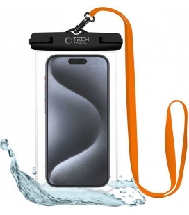 Juodas / oranžinis universalus vandeniui atsparus dėklas iki 6.9" "Tech-Protect UWC7 Waterproof"