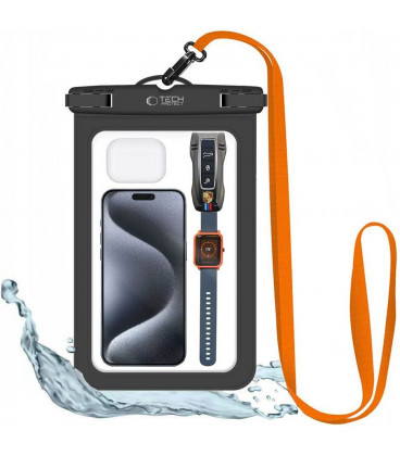 Juodas / oranžinis universalus vandeniui atsparus dėklas iki 8.9" "Tech-Protect UWC9 Waterproof"