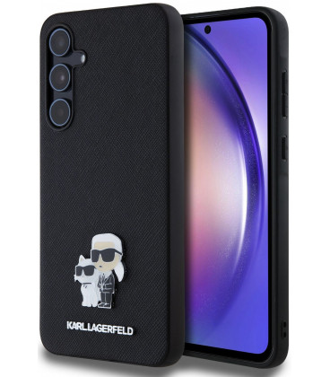 Juodas dėklas Samsung Galaxy A55 5G telefonui "Karl Lagerfeld PU Saffiano Metal Karl and Choupette Case"