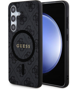 Juodas dėklas Samsung Galaxy S24 telefonui "Guess PU Leather 4G Colored Ring MagSafe Case"
