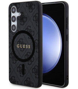 Juodas dėklas Samsung Galaxy S24 Plus telefonui "Guess PU Leather 4G Colored Ring MagSafe Case"