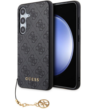 Pilkas dėklas Samsung Galaxy S24 telefonui "Guess 4G Charms Case"