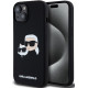 Juodas dėklas Apple iPhone 15 telefonui "Karl Lagerfeld Liquid Silicone Double Heads MagSafe Case"