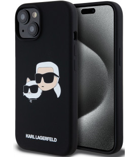 Juodas dėklas Apple iPhone 15 telefonui "Karl Lagerfeld Liquid Silicone Double Heads MagSafe Case"