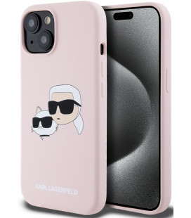 Rožinis dėklas Apple iPhone 15 telefonui "Karl Lagerfeld Liquid Silicone Double Heads MagSafe Case"