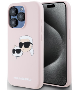 Rožinis dėklas Apple iPhone 15 Pro telefonui "Karl Lagerfeld Liquid Silicone Double Heads MagSafe Case"