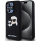 Juodas dėklas Apple iPhone 15 Pro telefonui "Karl Lagerfeld Liquid Silicone Double Heads MagSafe Case"