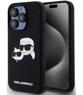 Juodas dėklas Apple iPhone 15 Pro telefonui "Karl Lagerfeld Liquid Silicone Double Heads MagSafe Case"