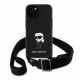 Juodas dėklas Apple iPhone 15 telefonui "Karl Lagerfeld Saffiano Crossbody Metal Ikonik Case"