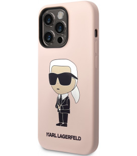 Rožinis dėklas Apple iPhone 15 Pro telefonui "Karl Lagerfeld Liquid Silicone Ikonik NFT Case"
