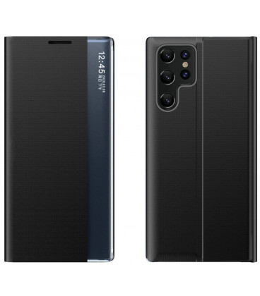 Juodas atverčiamas dėklas Samsung Galaxy S24 Ultra telefonui "New Sleep Case"