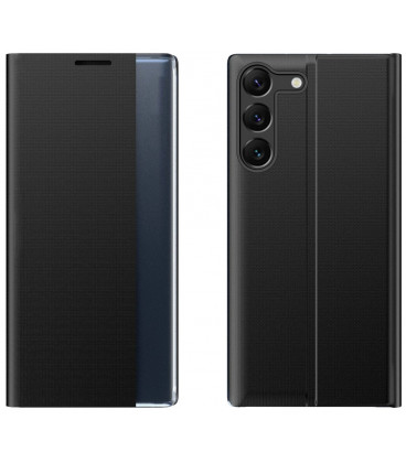 Juodas atverčiamas dėklas Samsung Galaxy S24 telefonui "New Sleep Case"