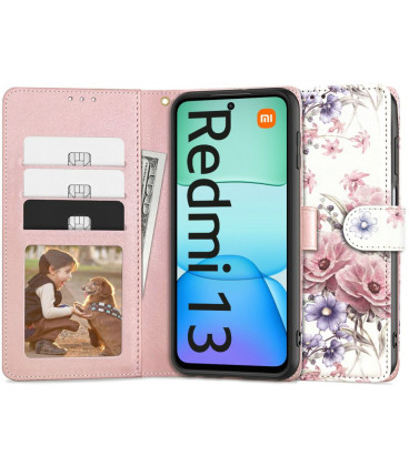 Atverčiamas dėklas Xiaomi Redmi 13 telefonui "Tech-Protect Wallet Blossom Flower"