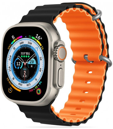 Juoda / oranžinė apyrankė Apple Watch 4 / 5 / 6 / 7 / 8 / 9 / SE / Ultra 1 / 2 (42 / 44 / 45 / 49 mm) laikrodžiui "Tech-Protect 