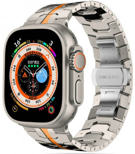 Titanium / oranžinė apyrankė Apple Watch 6 / 7 / 8 / 9 / 10 / SE / Ultra 1 / 2 ( 44 / 45 / 46 / 49 mm) "Tech-Protect Stainless"