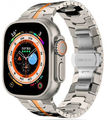Titanium / oranžinė apyrankė Apple Watch 8 / 9 / 10 / 11 / SE / ULTRA (44 / 45 / 46 / 49 MM) "Tech-Protect Stainless"