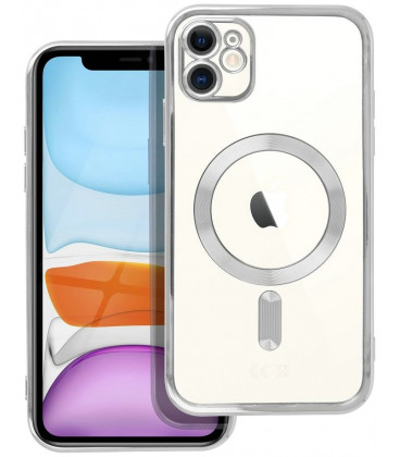 Sidabrinės spalvos / skaidrus dėklas Apple iPhone 11 telefonui "Electro Mag Cover"