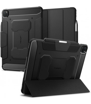 Juodas atverčiamas dėklas Apple iPad Pro 13” 7 / 8 / 2024-2025 planšetei "Spigen Rugged Armor PRO"