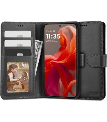 Juodas atverčiamas dėklas Motorola Moto G85 5G telefonui "Tech-Protect Wallet"