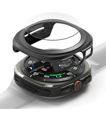 Juodas dėklas + grūdintas stiklas Samsung Galaxy Watch Ultra 2024 / 2025 (47mm) laikrodžiui "Ringke Slim & TG"
