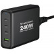 Juodas 240W 3xUSB-C + 1xUSB-A pakrovėjas "Wozinsky WGCSB 240W GaN"