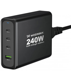 Juodas 240W 3xUSB-C + 1xUSB-A pakrovėjas "Wozinsky WGCSB 240W GaN"