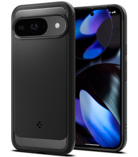 Matinis juodas dėklas Google Pixel 9 / 9 Pro telefonui "Spigen Rugged Armor"