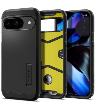 Juodas dėklas Google Pixel 9 / 9 Pro telefonui "Spigen Tough Armor"