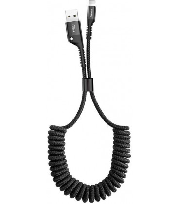 Juodas USB-A - Lightning 2A 100cm laidas "Baseus Fish Eye Spring"