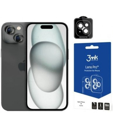 Juoda kameros apsauga Apple iPhone 15 telefonui "3MK Lens Pro"