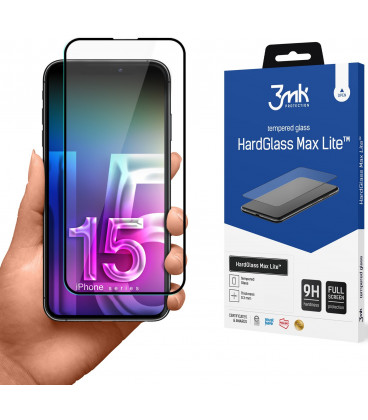 Juodas apsauginis grūdintas stiklas Apple iPhone 15 Plus telefonui "3MK Hard Glass Max Lite"