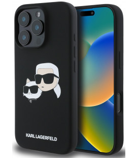 Juodas dėklas Apple iPhone 16 Pro Max telefonui "Karl Lagerfeld Liquid Silicone Double Heads MagSafe Case"