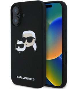 Juodas dėklas Apple iPhone 16 Plus telefonui "Karl Lagerfeld Liquid Silicone Double Heads MagSafe Case"