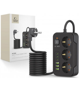 Juodas 3x lizdai + 3xUSB + 3xUSB-C prailgintuvas "Tech-Protect PC3X6 Power Strip"