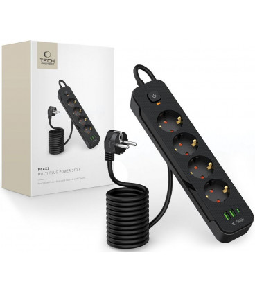 Juodas 4x lizdai + 2xUSB + 1xUSB-C prailgintuvas "Tech-Protect PCL4X3 Power Strip"