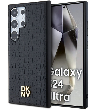 Juodas dėklas Samsung Galaxy S24 Ultra telefonui "DKNY PU Leather Repeat Pattern Stack Logo Magsafe Case"