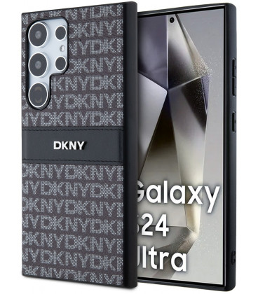 Juodas dėklas Samsung Galaxy S24 Ultra telefonui "DKNY PC/TPU Repeat Pattern Tonal Stripe Case"