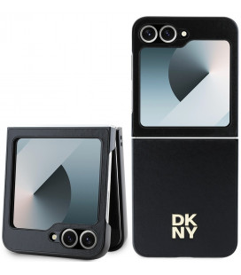 Juodas dėklas Samsung Galaxy Z Flip 6 / 7 FE telefonui "DKNY PU Leather Stack Logo Case"