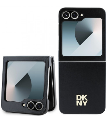 Juodas dėklas Samsung Galaxy Z Flip 6 telefonui "DKNY PU Leather Stack Logo Case"