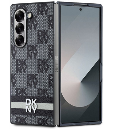 Juodas dėklas Samsung Galaxy Z Fold 6 telefonui "DKNY PU Leather Checkered Pattern and Stripe Case"