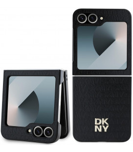 Juodas dėklas Samsung Galaxy Z Flip 6 telefonui "DKNY PU Leather Repeat Pattern Stack Logo Case"