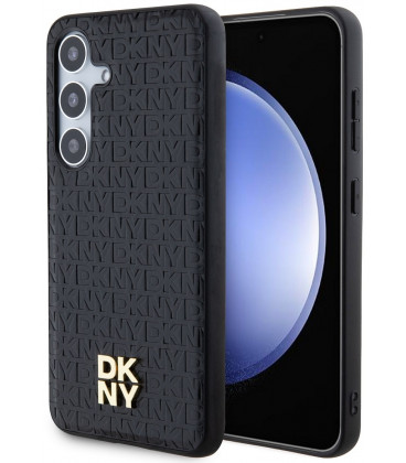 Juodas dėklas Samsung Galaxy S24 telefonui "DKNY PU Leather Repeat Pattern Stack Logo Magsafe Case"