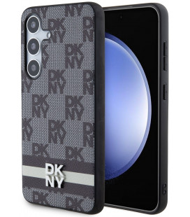 Juodas dėklas Samsung Galaxy S24 telefonui "DKNY PU Leather Checkered Pattern and Stripe Case"