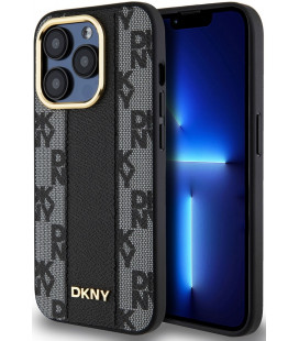 Juodas dėklas Apple iPhone 15 Pro telefonui "DKNY PU Leather Checkered Pattern Magsafe Case"