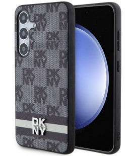 Juodas dėklas Samsung Galaxy S24 Plus telefonui "DKNY PU Leather Checkered Pattern and Stripe Case"