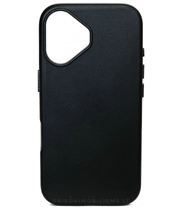 Juodas odinis dėklas Apple iPhone 16 telefonui "Leather Mag Cover"