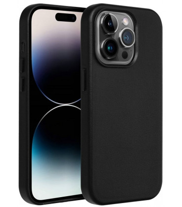 Juodas odinis dėklas Apple iPhone 16 Pro telefonui "Leather Mag Cover"