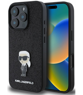 Juodas dėklas Apple iPhone 16 Pro Max telefonui "Karl Lagerfeld Fixed Glitter Metal Ikonik Case"