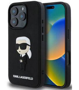 Juodas dėklas Apple iPhone 16 Pro Max telefonui "Karl Lagerfeld 3D Rubber Ikonik Case"